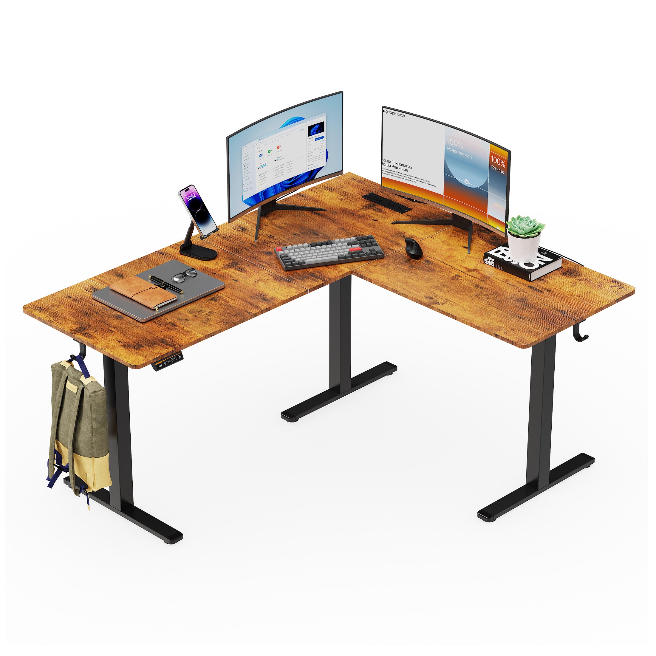 Gamork L-Shape Electric Height Adjustable Corner Desk - 63"×55" Large Multi-Position Posture Adjustable Desk with Embedded Power Outlet, 3-Height Memory Presets, Child Lock for Home & Office Use, Height Adjustable Desks, L-Shape Desks