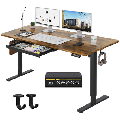 Gamork Electric Standing Desk with Drawers Storage，Stable office desk With 3 height memory settings，48"x24" | 55"x24" Gaming Desks Ergonomically Designed for Home Office Gaming and Video Editing，Electronic game table