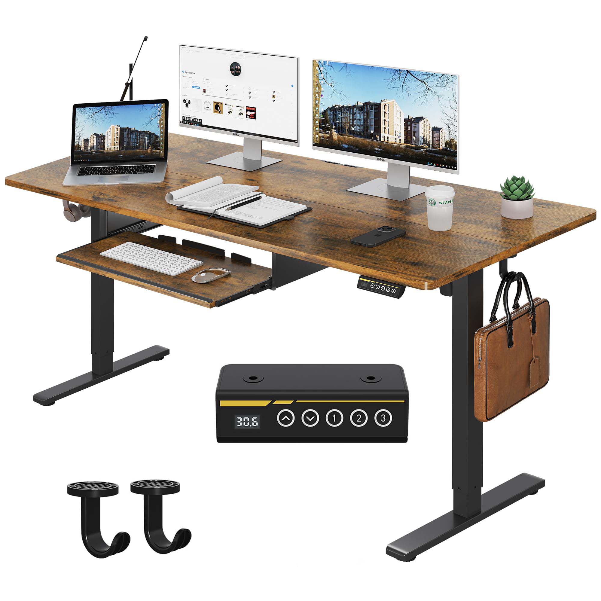 [Gamork] Electric height-adjustable desk with keyboard tray, 48"×24", ergonomic design, suitable for home or offices, standing  desk,computer desks, workstations, gaming desks, and Electronic game table.