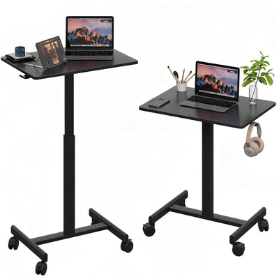 [Gamork] Mobile Small Standing Desk,26"×18", Gas Spring Adjustable Height Rolling Portable Laptop Desk with Lockable Wheels, Computer Workstation, Rolling Podium,Headphone Hook, Computer Desk, Mini desk